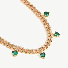 Heart Pave Curb Chain Necklace-Gold