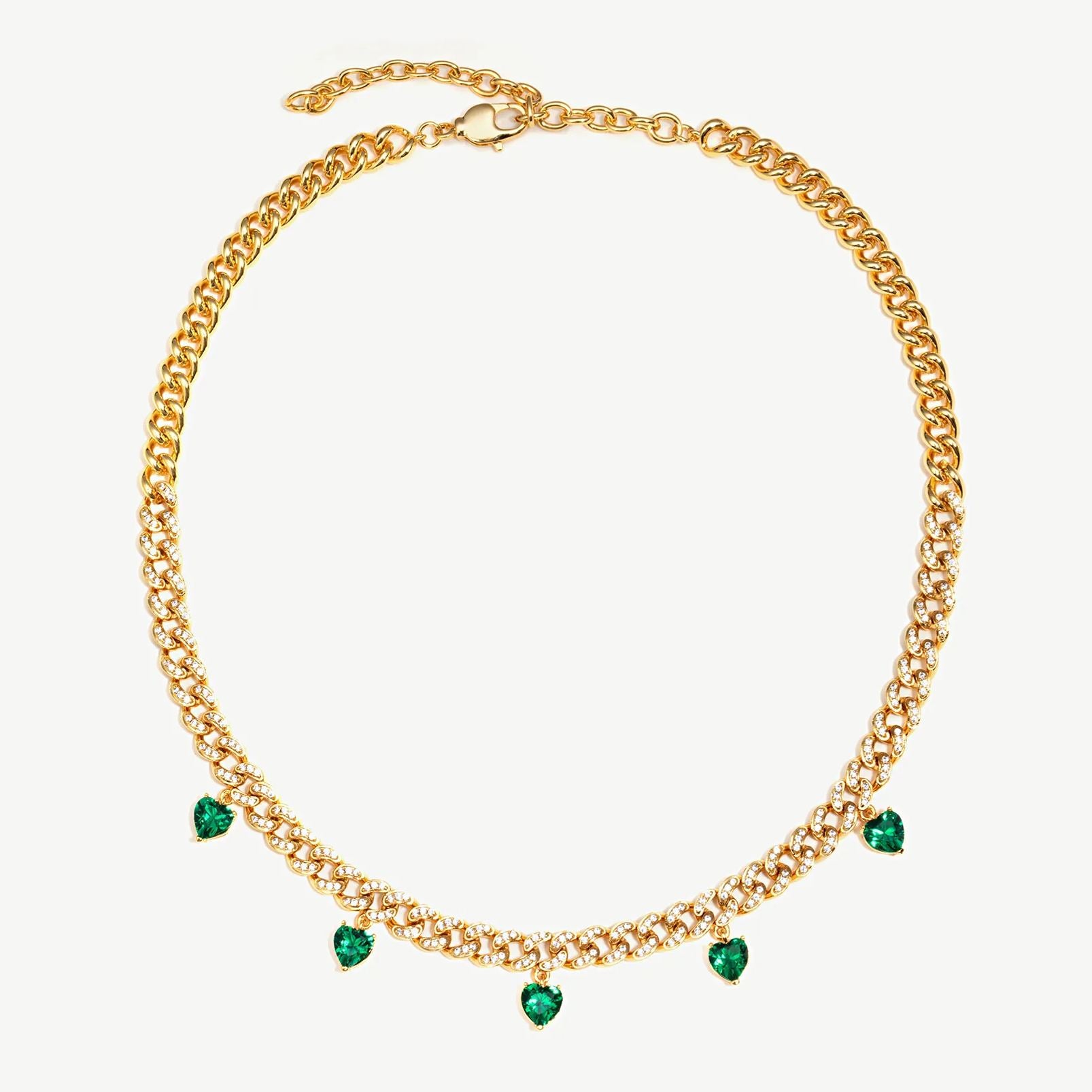 Heart Pave Curb Chain Necklace-Gold