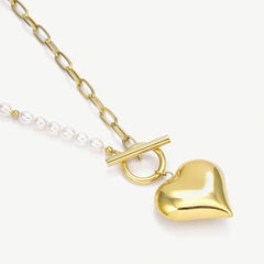 Heart Pearl Link Chain Necklace