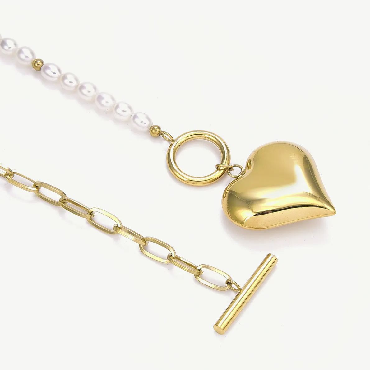 Heart Pearl Link Chain Necklace