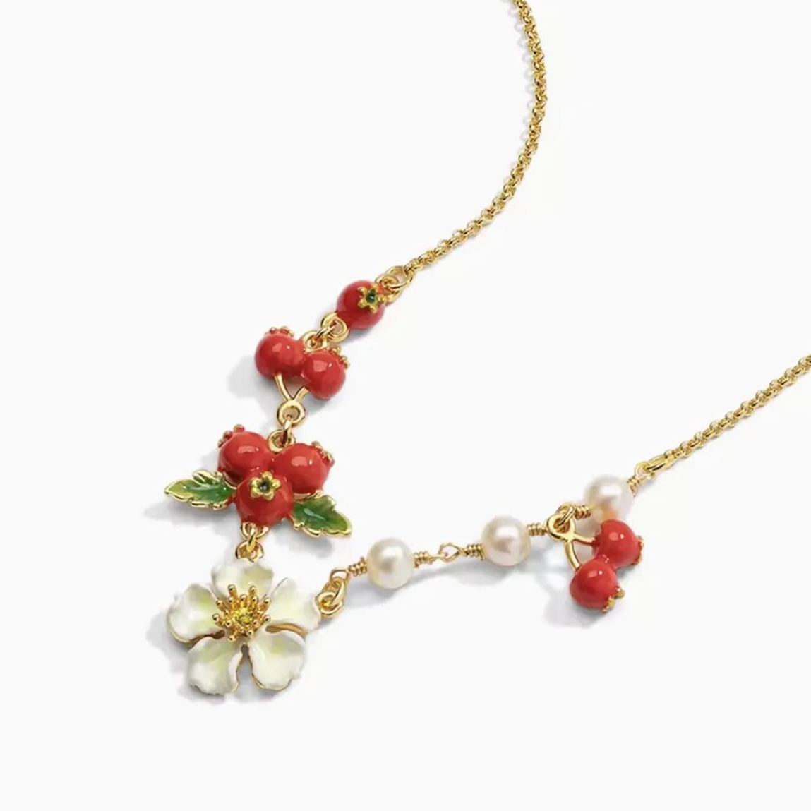 18K Camellia Flower Enamel Necklace