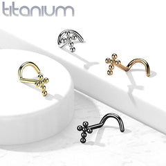 Implant Grade Titanium Black PVD Corkscrew Beaded Cross Nose Stud Ring