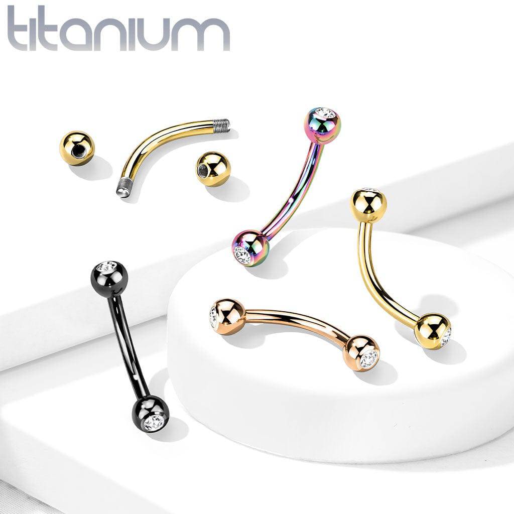 Implant Grade Titanium Black PVD Curved Barbell With White CZ Gem