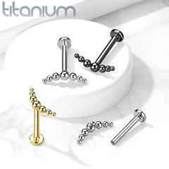 Labret aus Titan in Implantatqualität, schwarze PVD-Beschichtung, gebogene Perlen, Innengewinde, flache Rückseite