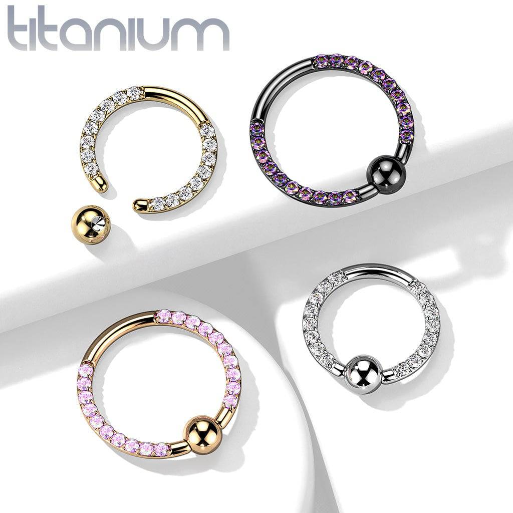 Implant Grade Titan Schwarz PVD Vorderseite VM CZ Pave CBR Creolenring