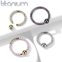 Implant Grade Titan Schwarz PVD Vorderseite VM CZ Pave CBR Creolenring