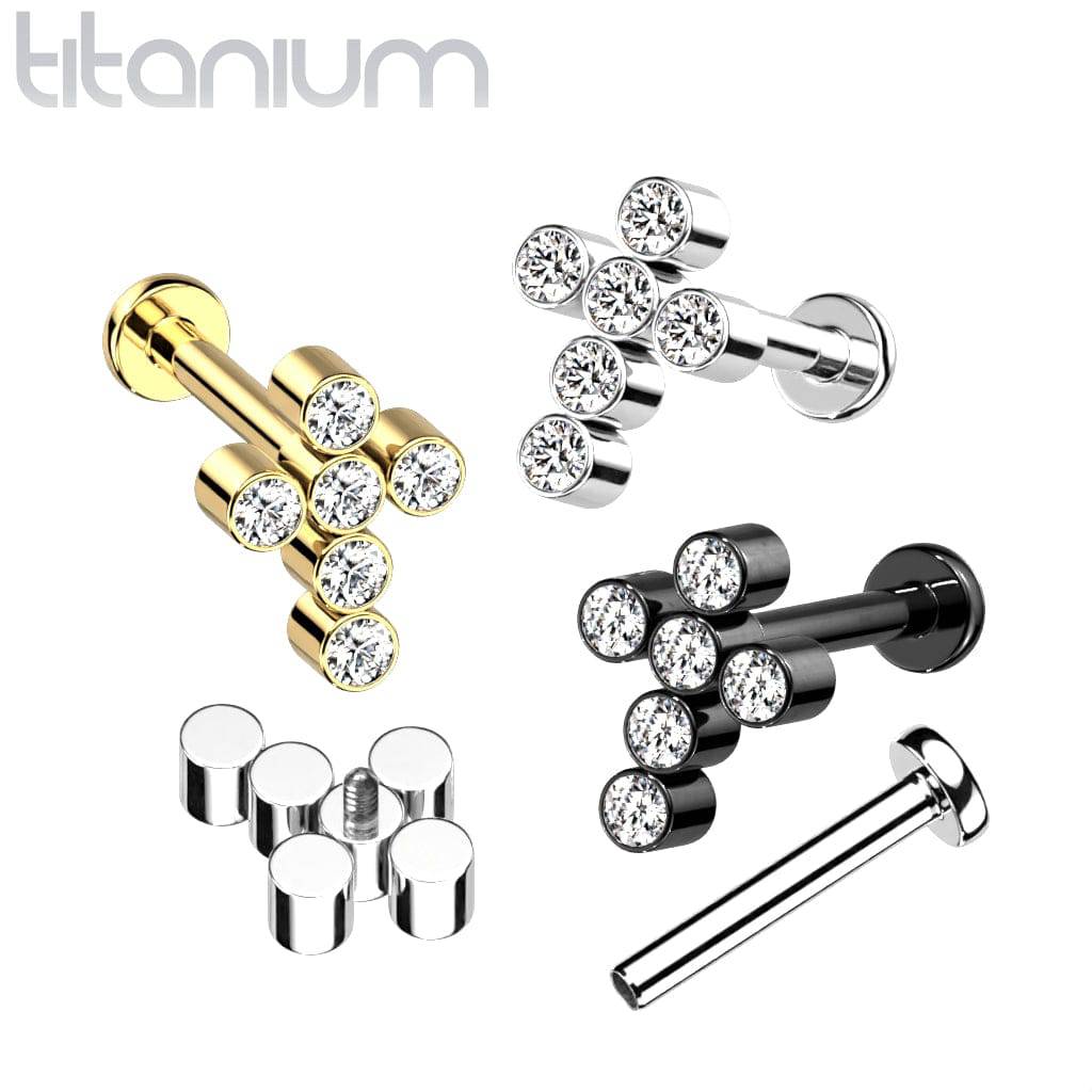 Labret aus Titan in Implantatqualität mit schwarzer PVD-Beschichtung und Innengewinde, weißes Kreuz
