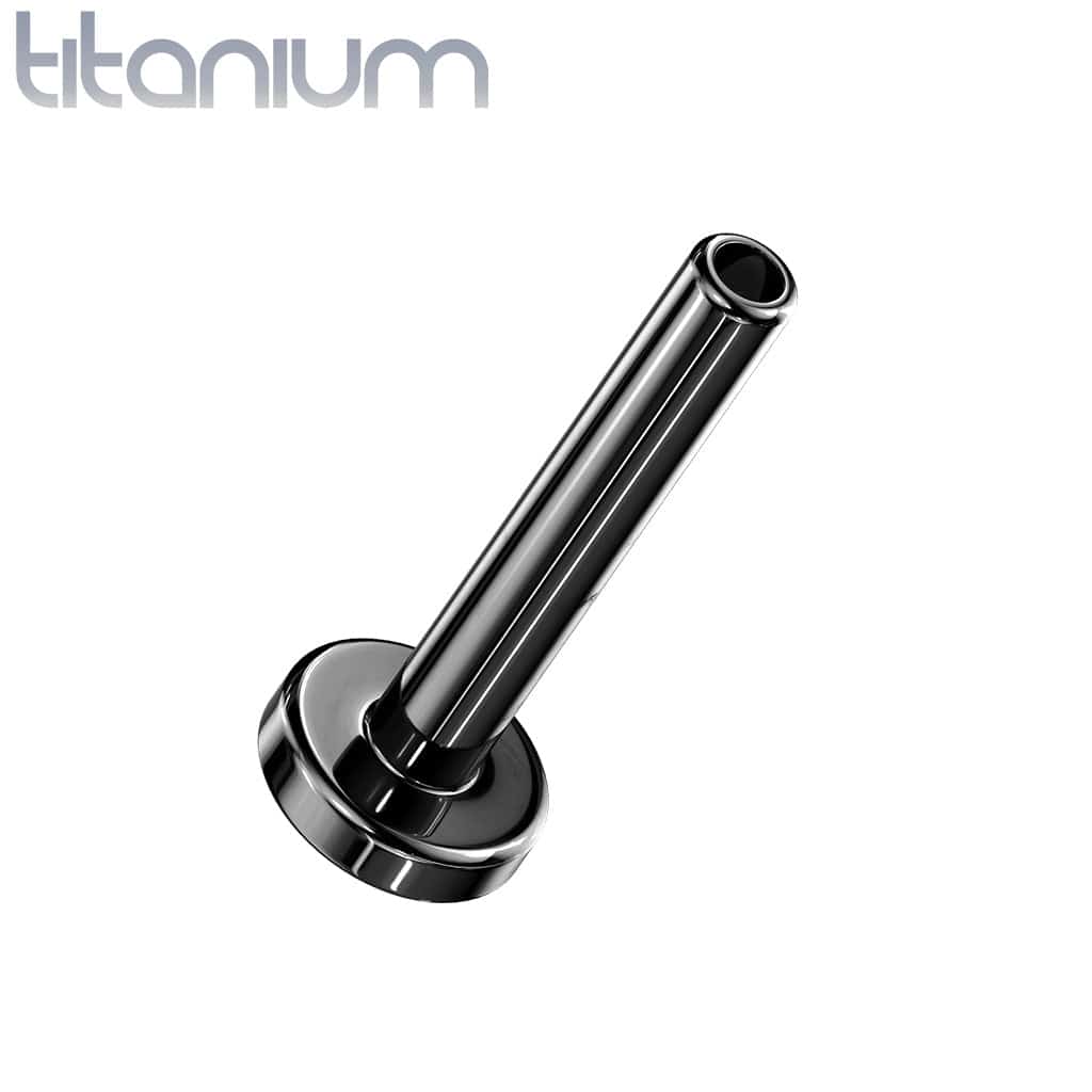 Labret-Ohrstecker aus Titan in Implantatqualität mit schwarzer PVD-Beschichtung, flache Rückseite, CZ