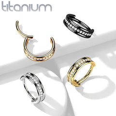 Implant Grade Titan Schwarz PVD Weiß CZ Pave Center Klapp Clicker Hoop