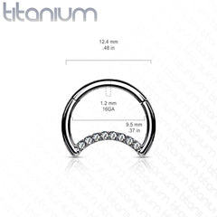 Implant Grade Titanium Crescent Moon White CZ Hinged Clicker Hoop Daith Cartilage Ring