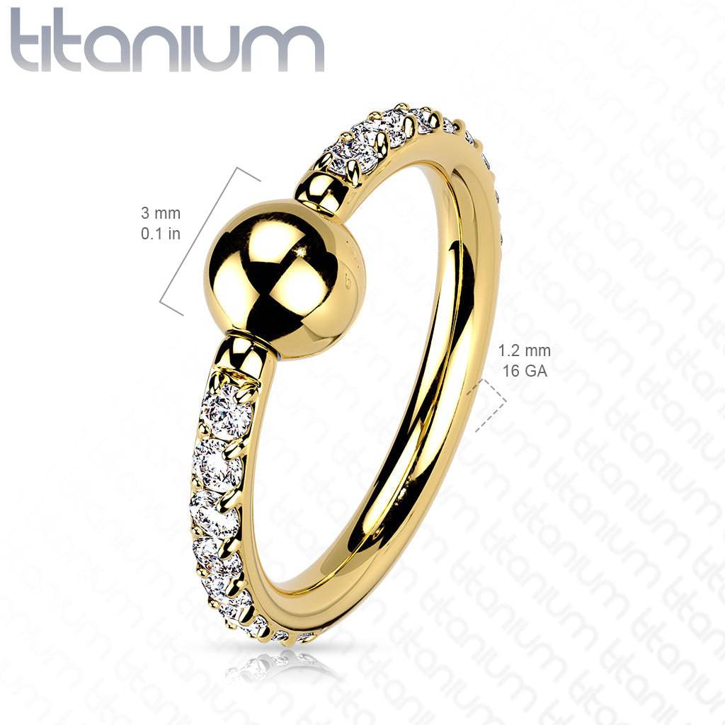 Implant Grade Titanium Gold PVD White CZ Pave CBR Hoop Ring