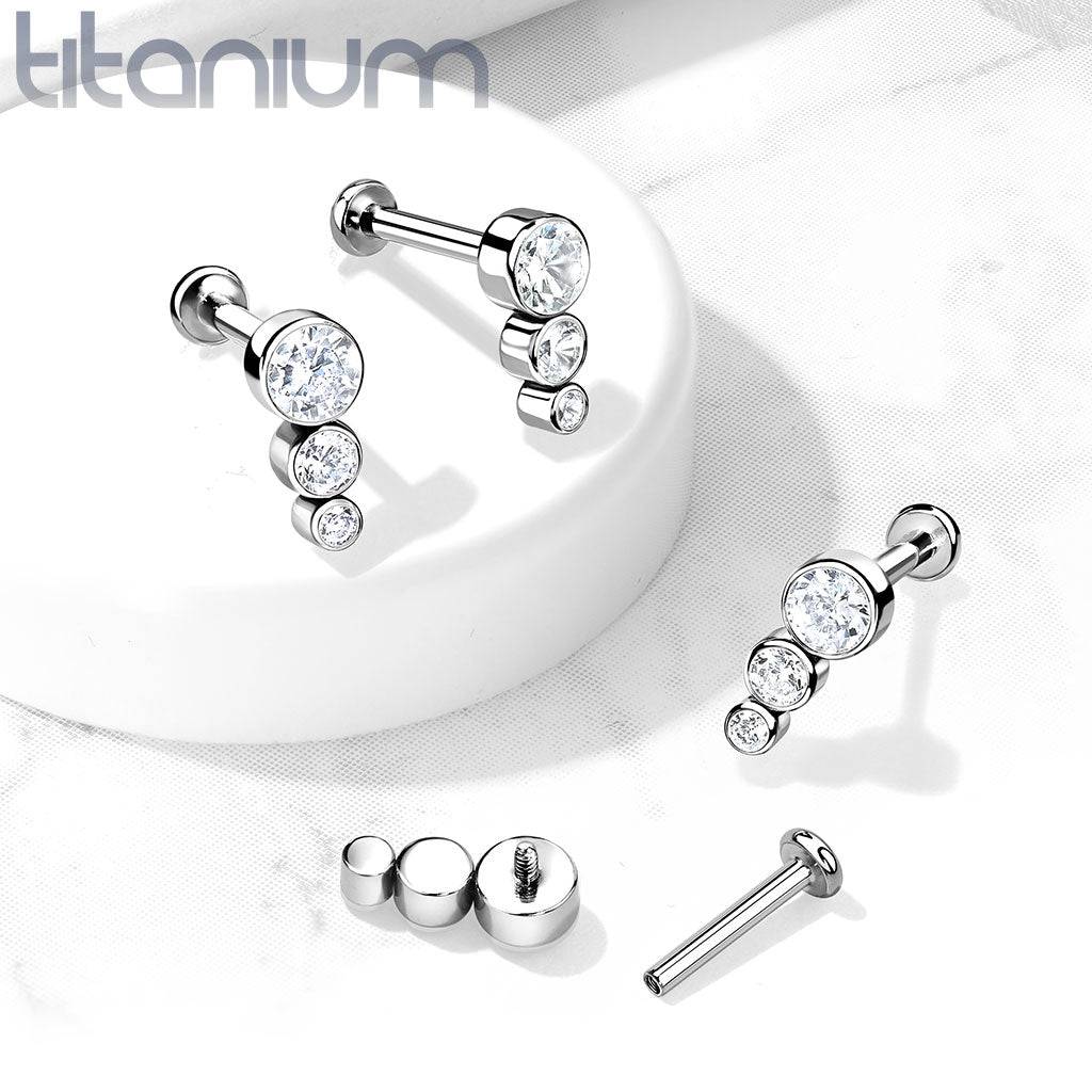 Implant Grade Titanium Internally Threaded 3 Gem Small to Big Labret