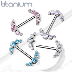 Implant Grade Titanium Internally Threaded Aurora Borealis 5 Bezel CZ Gem Nipple Ring