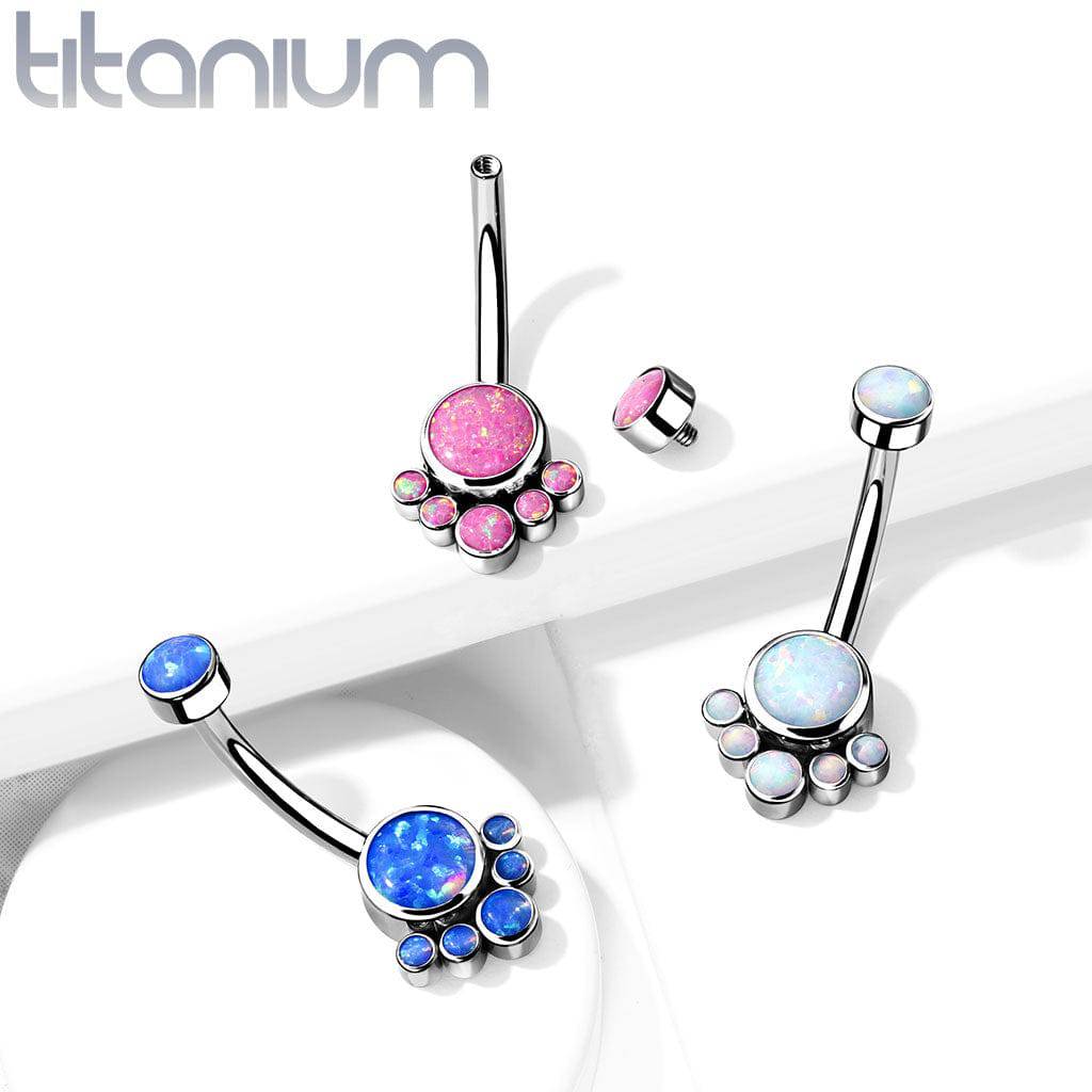 Implant Grade Titanium Internally Threaded Blue Opal Bezel Cluster Belly Ring