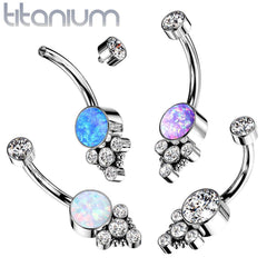 Implant Grade Titanium Internally Threaded Blue Opal Boho Belly Ring