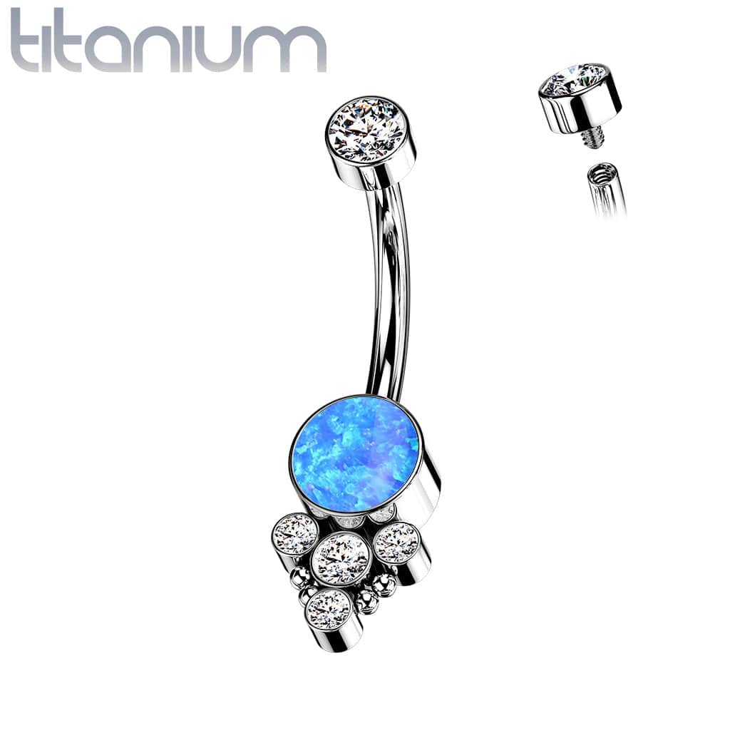 Implant Grade Titanium Internally Threaded Blue Opal Boho Belly Ring