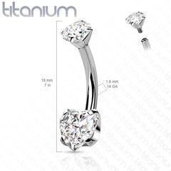 Implant Grade Titanium Internally Threaded Pink Heart CZ Belly Ring