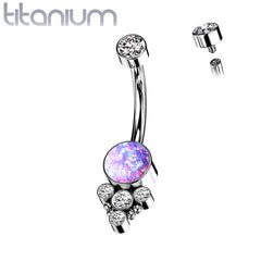 Implant Grade Titanium Internally Threaded Purple Opal Boho Belly Ring