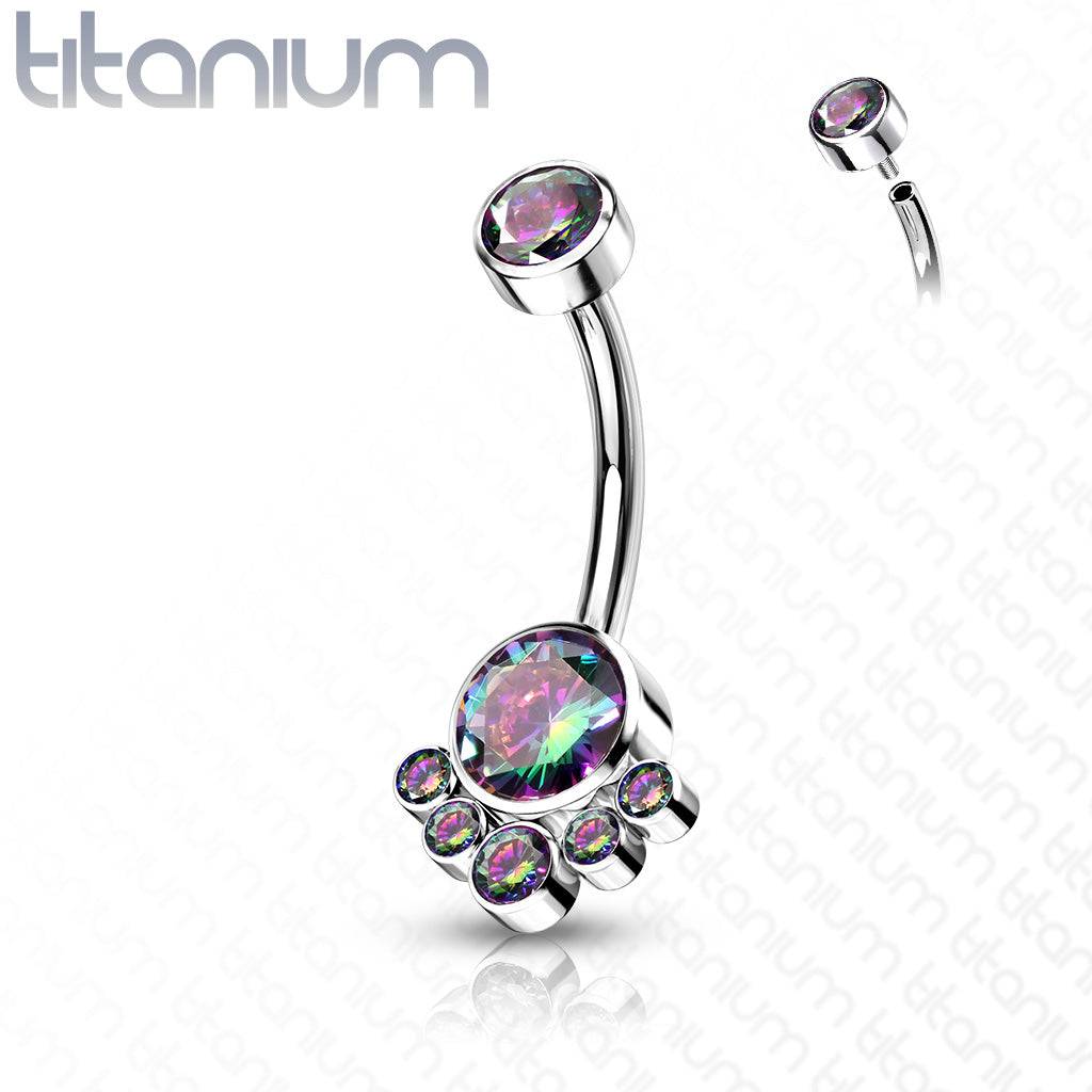 Implant Grade Titanium Internally Threaded Vitrail Medium CZ Bezel Cluster Belly Ring