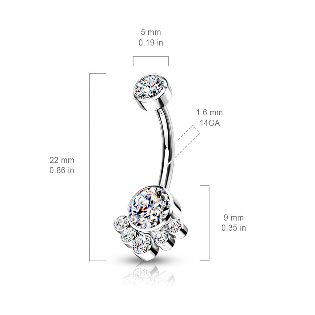 Implant Grade Titanium Internally Threaded Vitrail Medium CZ Bezel Cluster Belly Ring