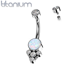 Implant Grade Titanium Internally Threaded White Opal Boho Belly Ring