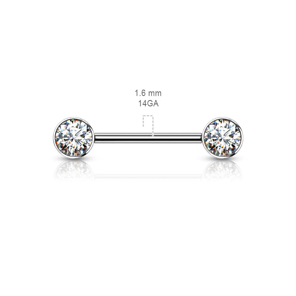 Implant Grade Titanium Nipple Barbell With Internally Threaded Vitrail CZ Gems