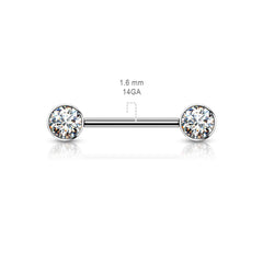 Implant Grade Titanium Nipple Barbell With Internally Threaded White CZ Gems