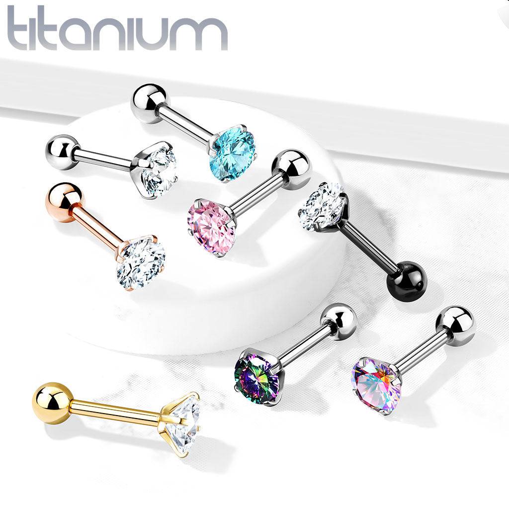 Implant Grade Titanium Prong White CZ Cartilage Stud With Ball Back