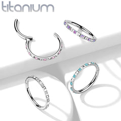 Titan-Klickerring mit Scharnier und geriffeltem Zirkonia in Implantatqualität