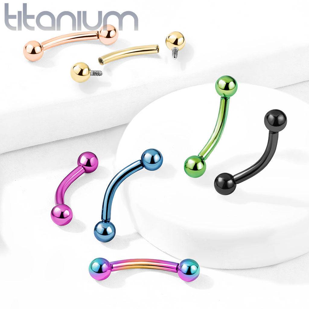 Gebogene Hantel aus Titan in Implantatqualität mit Roségold-PVD und Innengewinde