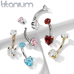 Bauchnabelpiercing aus Titan in Implantatqualität, Roségold-PVD, innen gefädelt, weißes Herz, Zirkonia