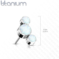 Labret aus Titan in Implantatqualität, gewindelos, zum Einstecken, Knorpel, 3 Edelsteine, gebogen, violetter Opal, mit flacher Rückseite