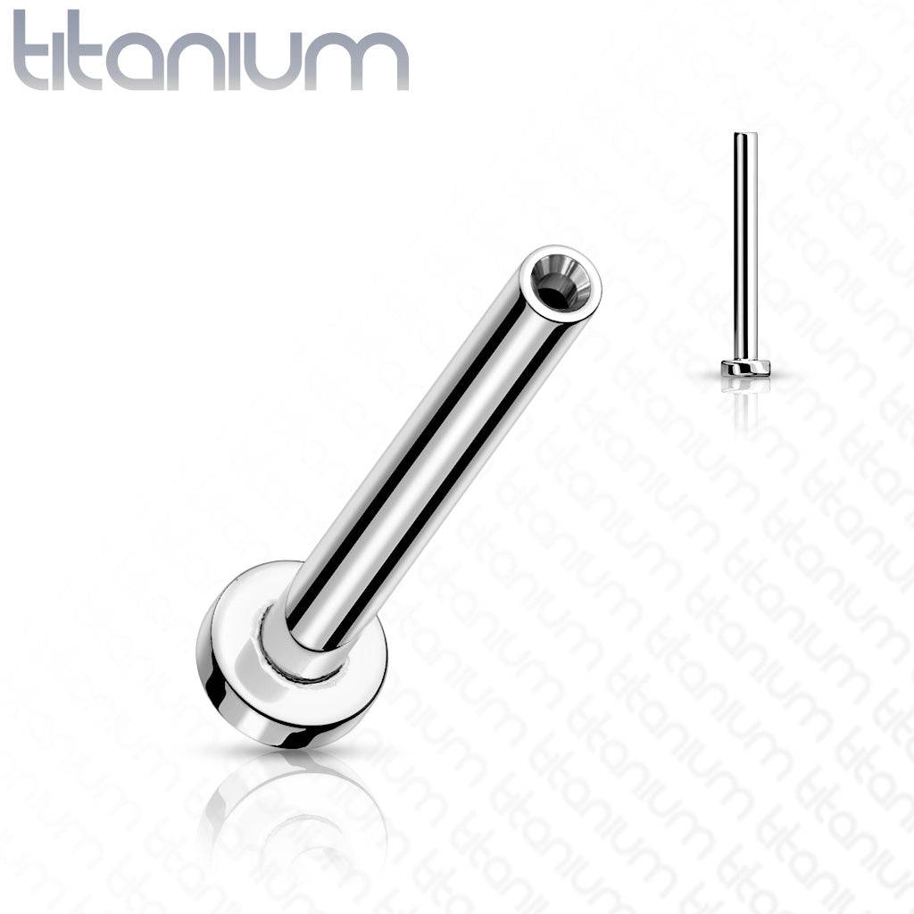 Labret aus Titan in Implantatqualität, gewindelos, zum Einstecken, Knorpel, 3 Edelsteine, gebogen, violetter Opal, mit flacher Rückseite