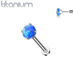 Nasenring aus Titan in Implantatqualität, ohne Gewinde, mit Krallen, blauer Opalstein und flacher Rückseite