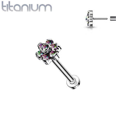 Nasenring aus Titan mit flachem Rücken, gewindelos, Vitrail, mittelgroß, Zirkonia