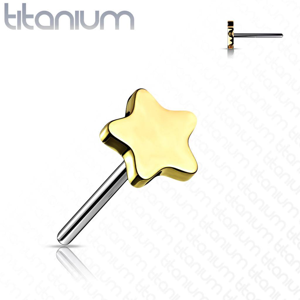 Implant Grade Titanium Threadless Push In Tragus/Cartilage Gold PVD Star Stud With Flat Back