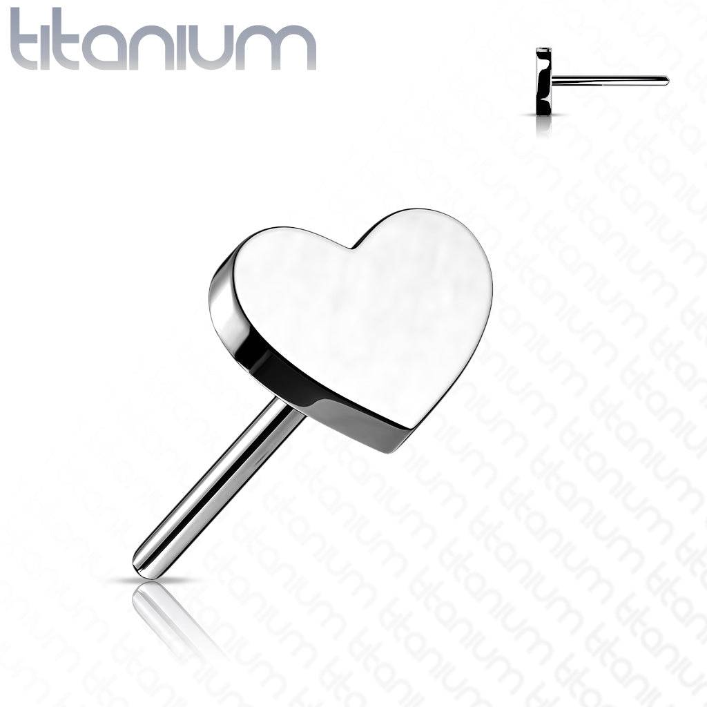 Implant Grade Titanium Threadless Push In Tragus/Cartilage Heart Stud With Flat Back