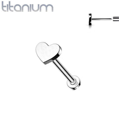 Implant Grade Titanium Threadless Push In Tragus/Cartilage Heart Stud With Flat Back