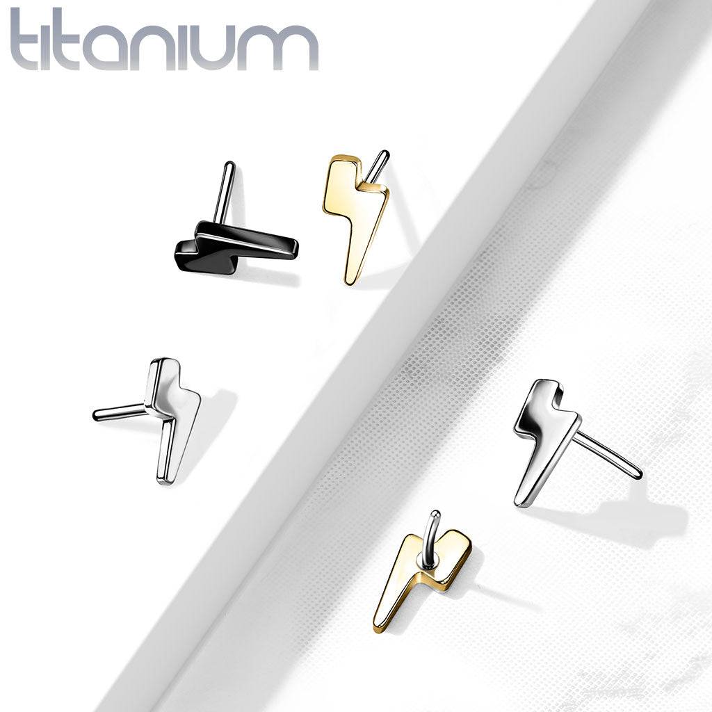 Implant Grade Titanium Threadless Push In Tragus/Cartilage Lightning Bolt Stud With Flat Back