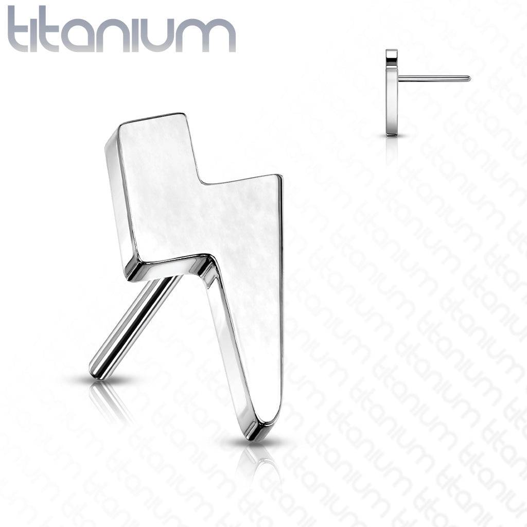 Implant Grade Titanium Threadless Push In Tragus/Cartilage Lightning Bolt Stud With Flat Back