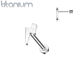 Implant Grade Titanium Threadless Push In Tragus/Cartilage Lightning Bolt Stud With Flat Back