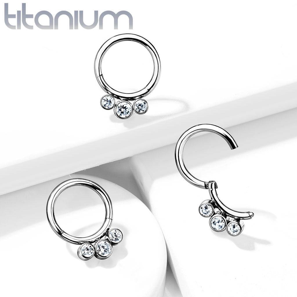 Implant Grade Titanium White CZ Bezel Septum Cartilage Daith Hinged Clicker