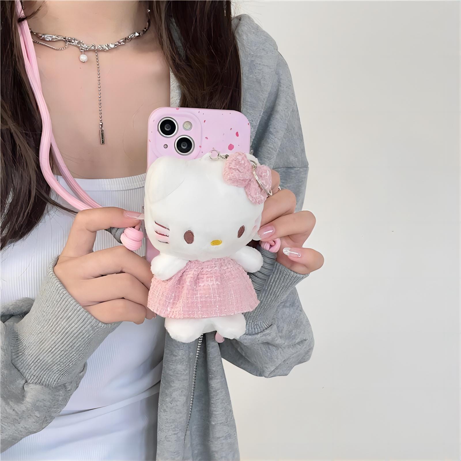 iPhone Case with HELLO KITTY Back Clip and Lanyard Set