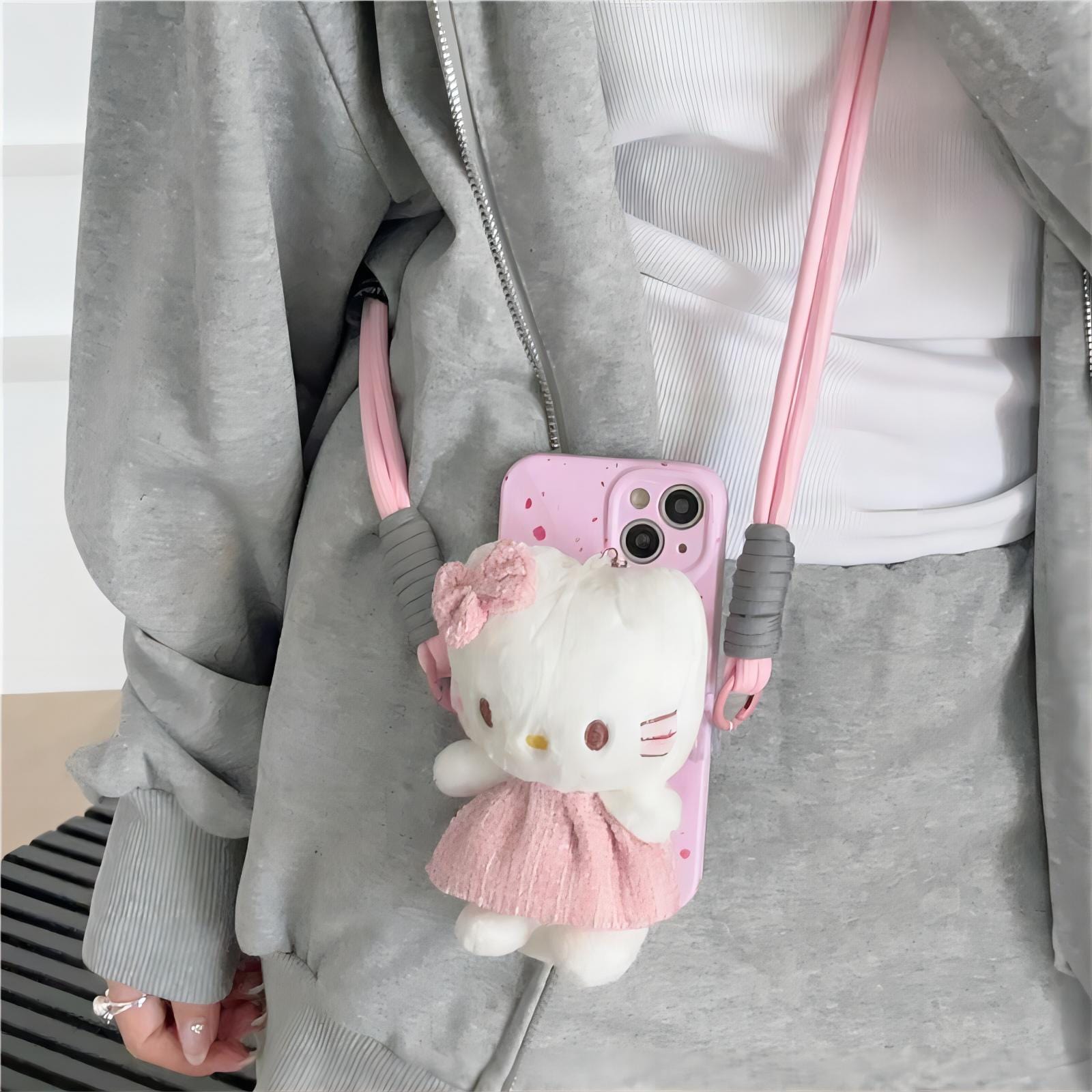 iPhone Case with HELLO KITTY Back Clip and Lanyard Set