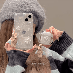 Kawaii Floating Snow iPhone AirPods Case With Ornament