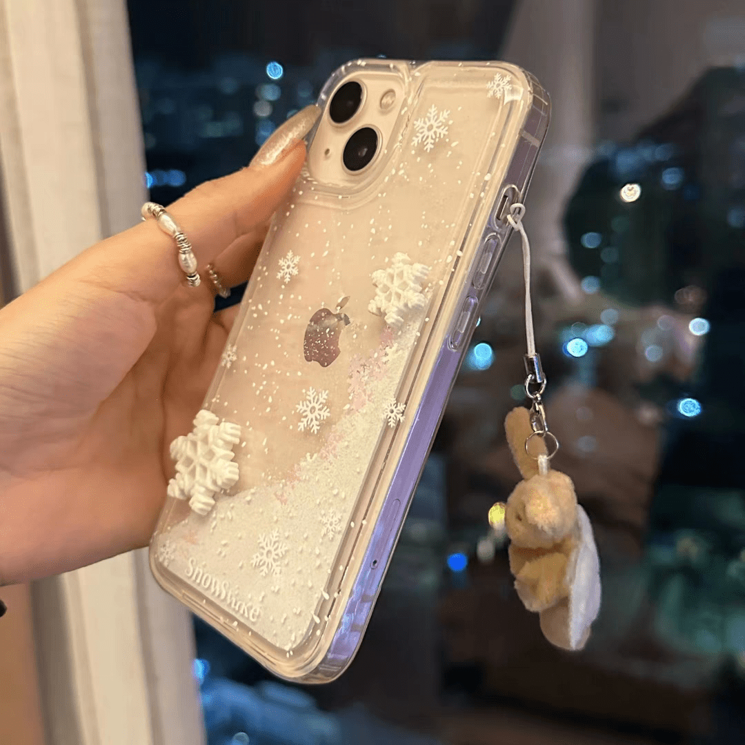 Kawaii Floating Snow iPhone AirPods Case With Ornament