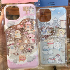 Kawaii Floating Snow Kitten Puppy Sticker iPhone Case