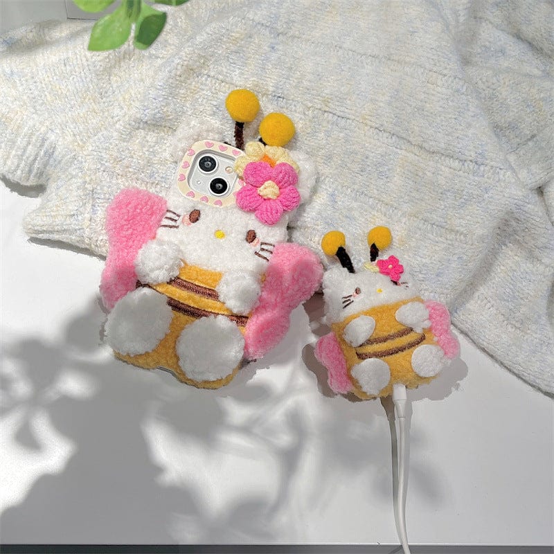 Kawaii Hello Kitty Bee Plush AirPods Earphone Case