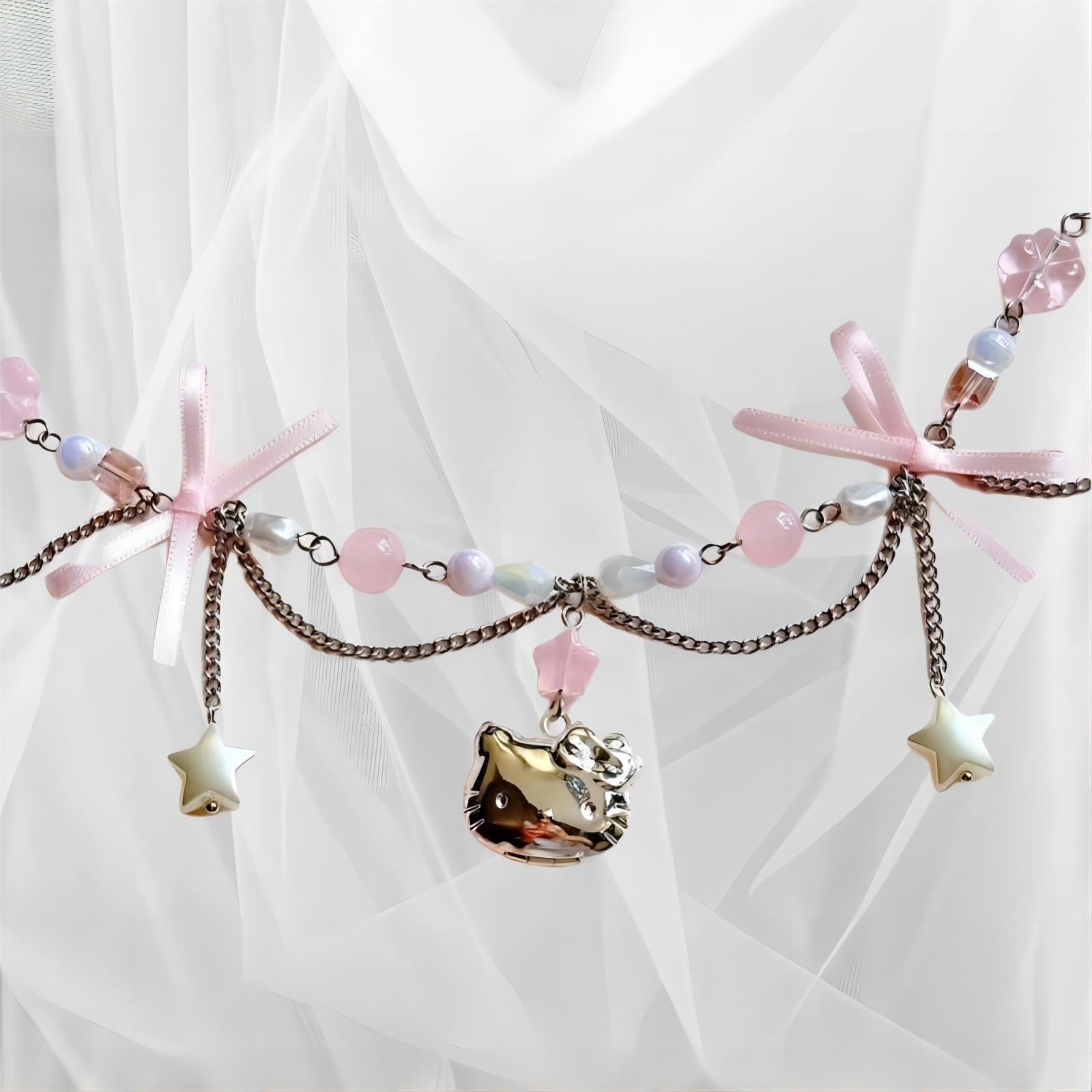 Kawaii Layered Star Tassel Hello Kitty Ball Chain Necklace