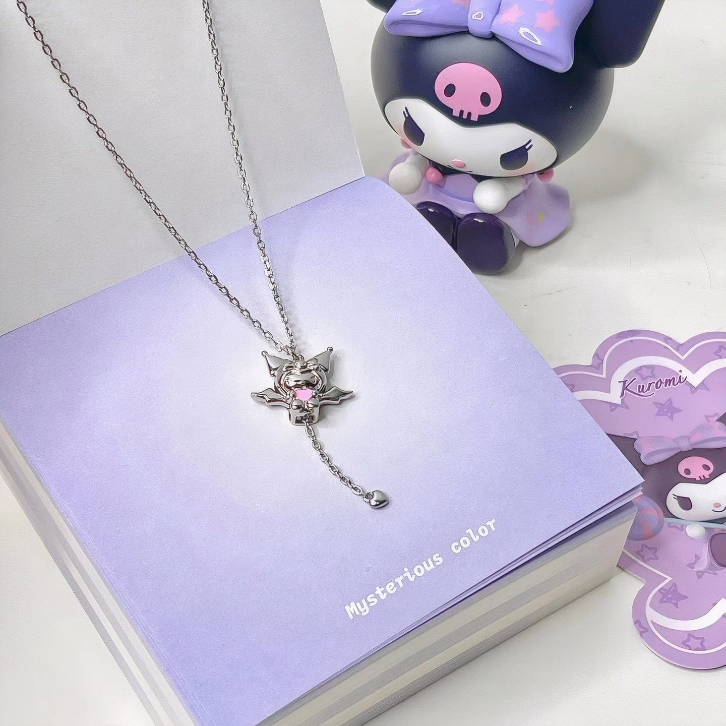 Kawaii Sanrio Cupid Heart Moving Angel Wings Kuromi Necklace